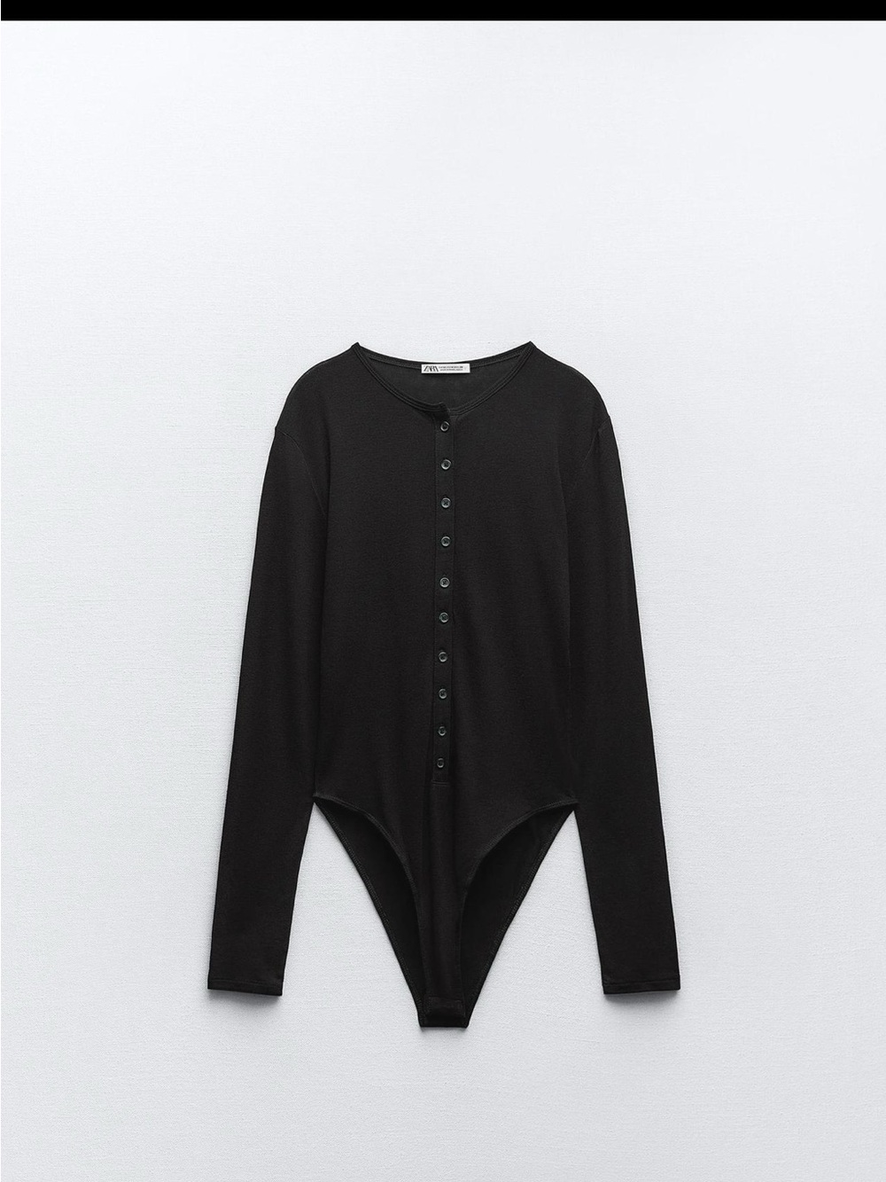 Zara black Button-Front Long Sleeve semi-sheer Bodysuit